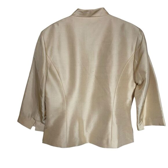 Adrianna Papell Blazer Jacket Womens Size 10 Yellow 100% Silk Button 3/4 Sleeve - Picture 2 of 11